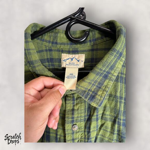 Blue Mountains Men's Plaid Shirt Size 4XL Long Sleeve Cotton Casual Green M02 - Picture 2 of 3